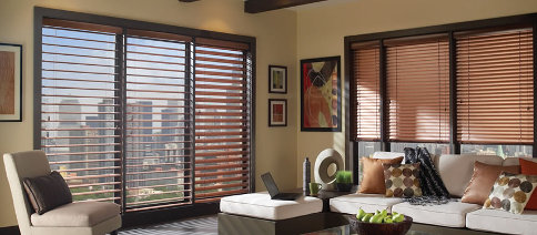 wood blinds in living room